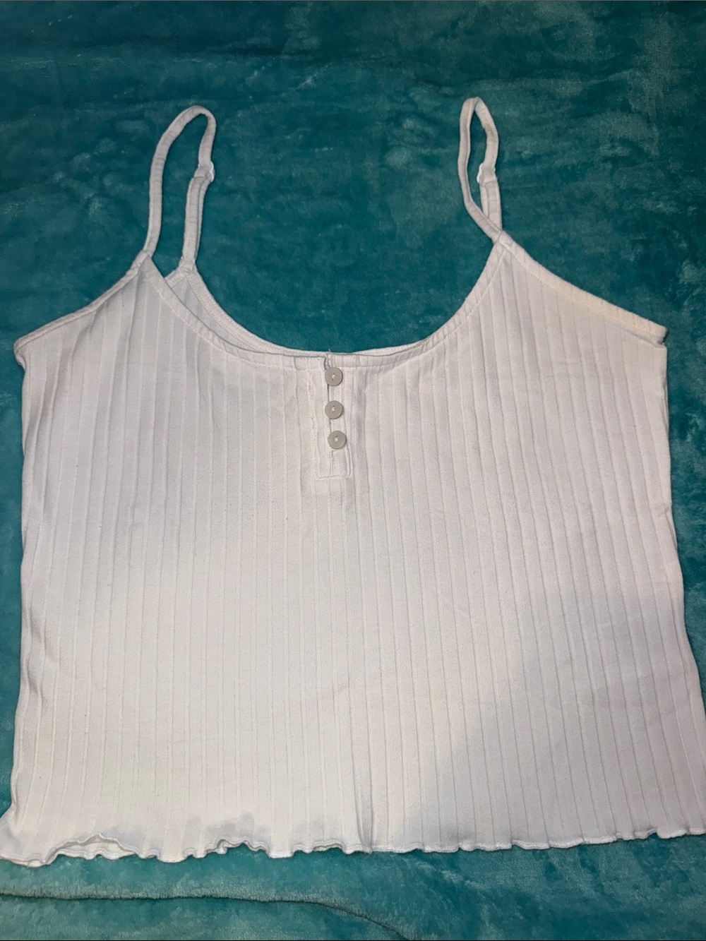American Eagle Outfitters Cream Ribbed Cropped Tank with Front Buttons